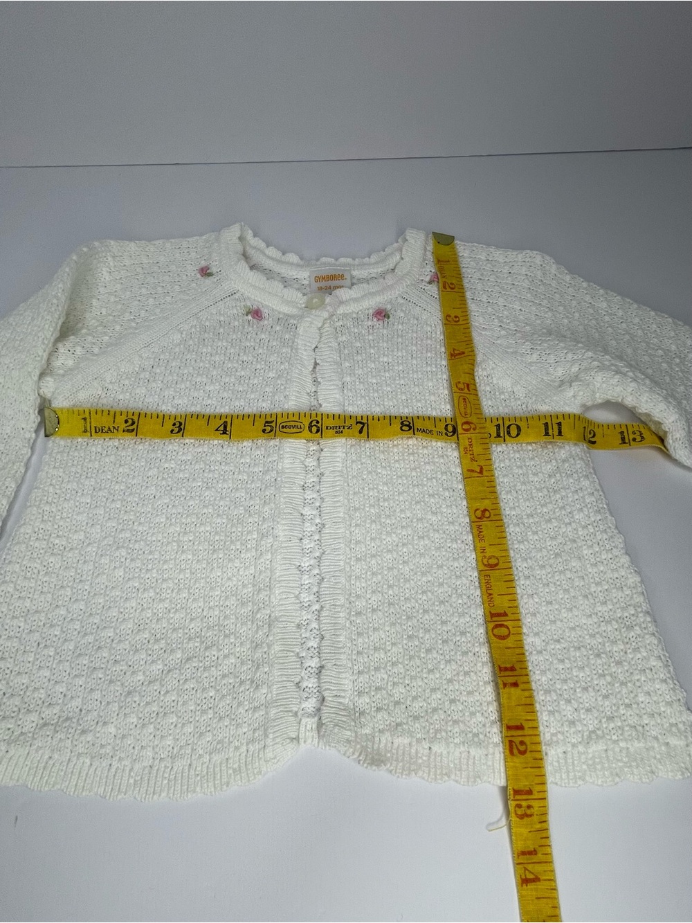 Vintage 2005 Gymboree White Knit Cardigan
Sweater with Pink Rosettes 18-24M - Picture 11 of 12